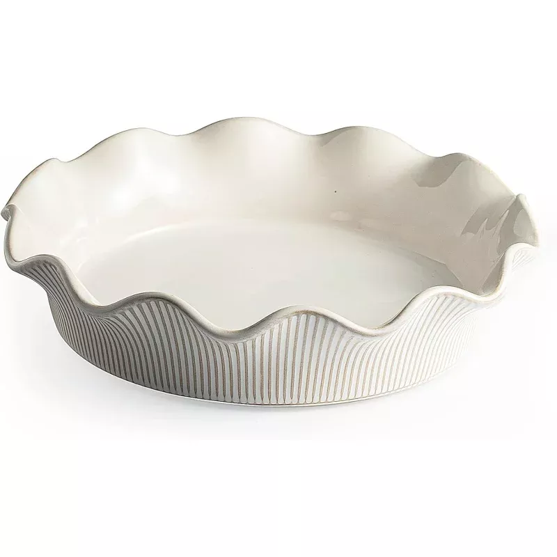 Ceramic Deep Pie Pan for Baking, 11 inch Porcelain Pie Dish for Apple Pie, Oven & Dishwasher Safe, Farmhouse Decor, 48 Ounce Deep Plate for Kitchen