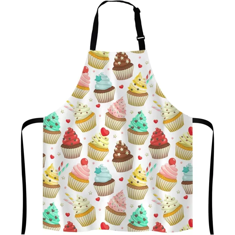 Yummy Colored Cupcakes Adjustable Bib Apron, Cute Cupcake Pattern Apron, Sweet Dessert Cooking Kitchen Apron for Men Women