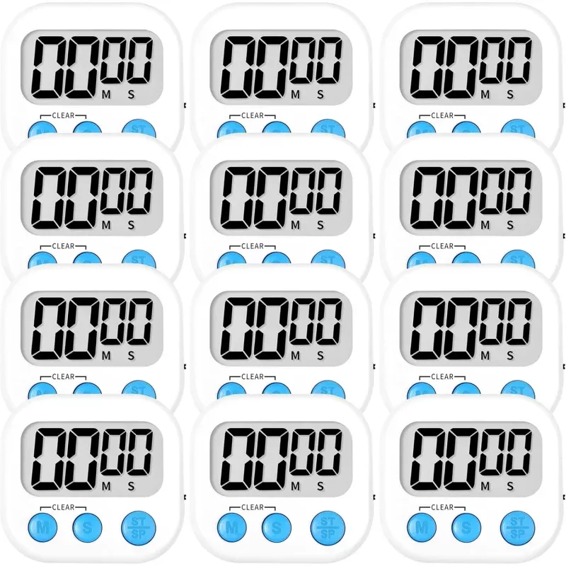 Zilleen Kitchen Timer Digital with Magnetic Back for Kids Classroom, White 12 Pack